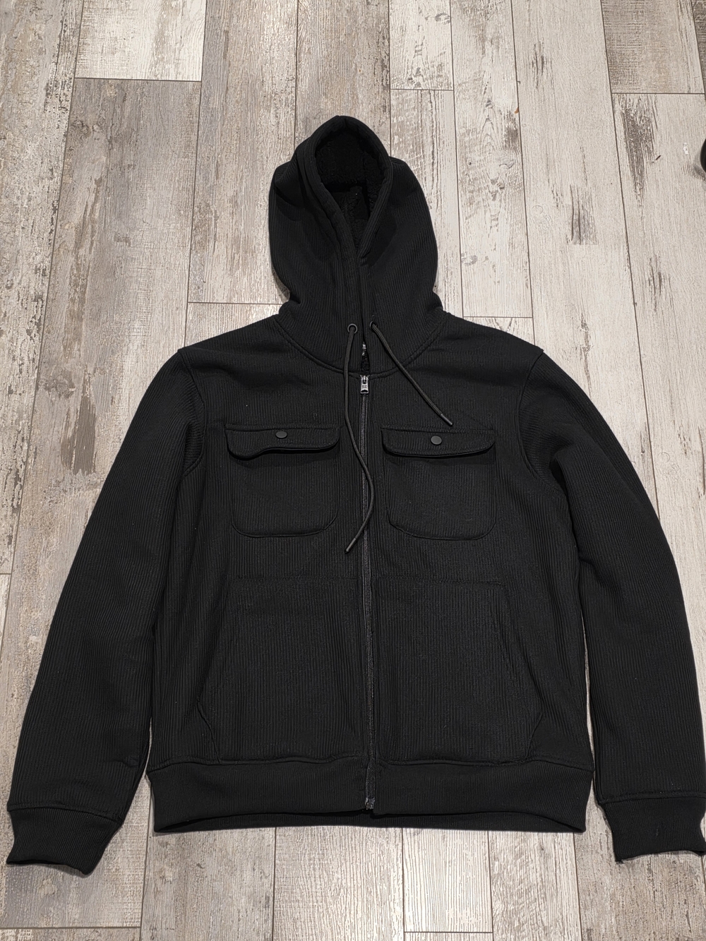 (L) Mens Kenneth Cole New York Thermal Coat Fleece Lined Black Winter Fall Large